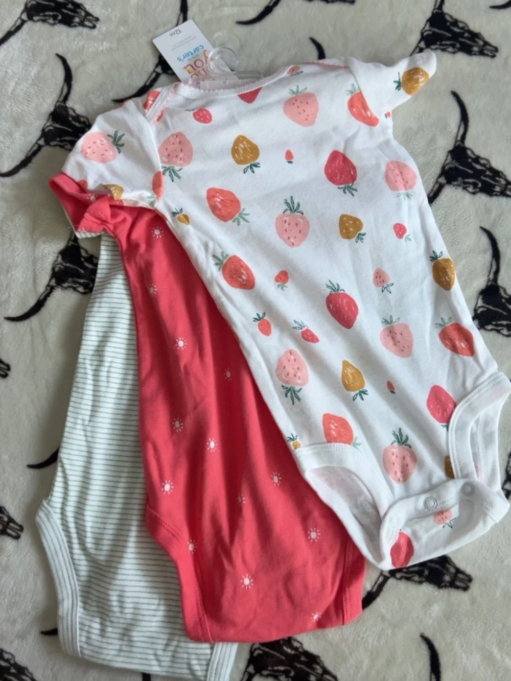 NWT Carter’s Baby Girl 3 Pack Bodysuits Strawberry 12M